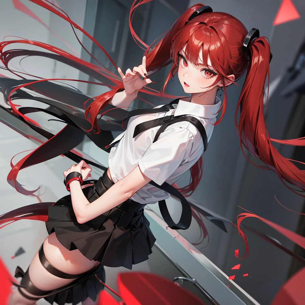 Girl in a skirt, black and red hair, Twin Tail, 3d ,