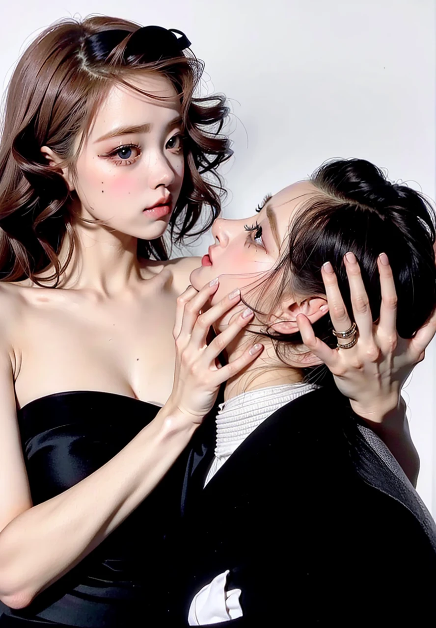 pale skin, big eyes and doll lips