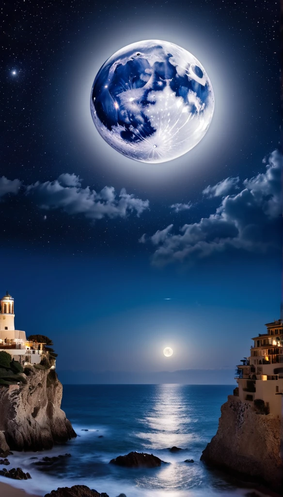 ((Highest quality)), ((masterpiece)), (detailed), (full moon), (Star-studded night sky)