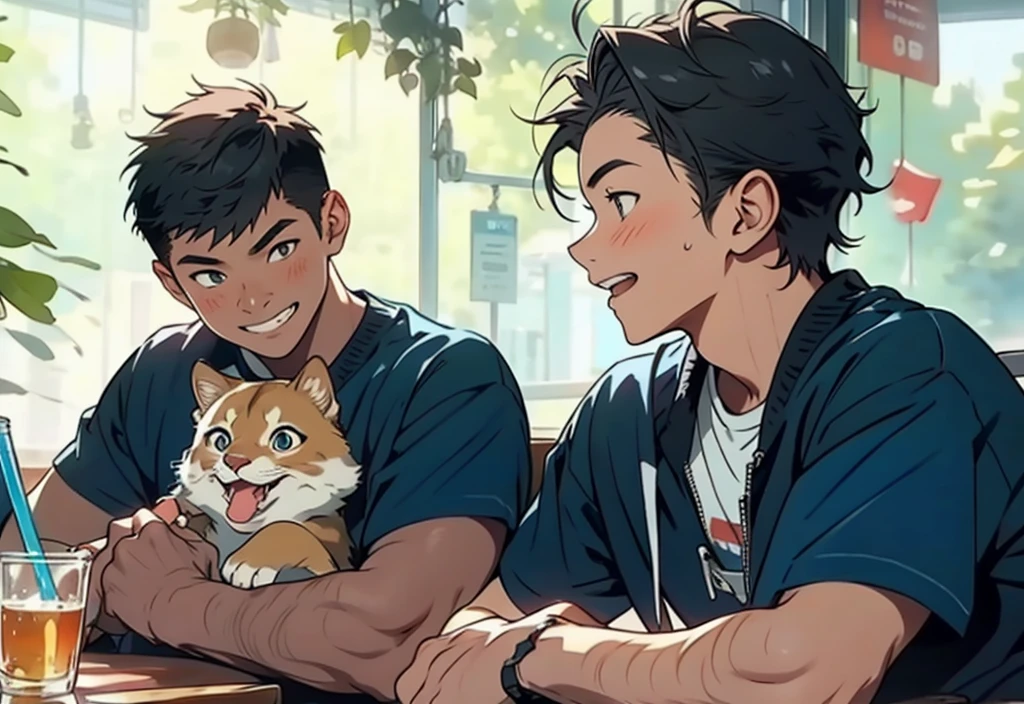 I have two cute boys, ages 18 and 18.。{My friends are laughing