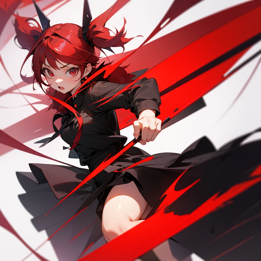 Girl in a skirt, black and red hair, Twin Tail, 3d ,