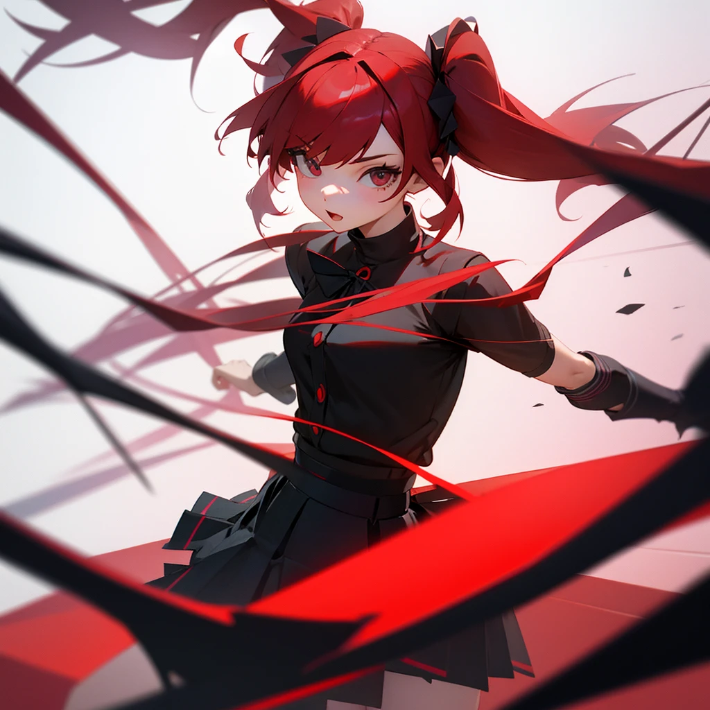 Girl in a skirt, black and red hair, Twin Tail, 3d ,