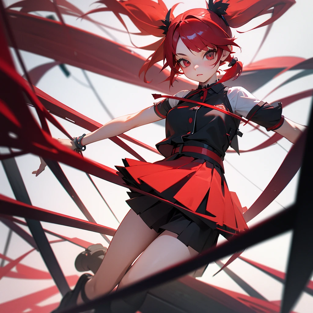 Girl in a skirt, black and red hair, Twin Tail, 3d ,