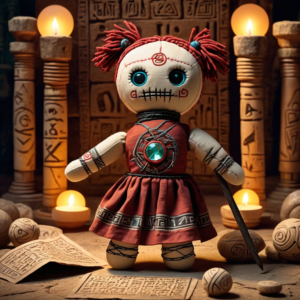 (knitted toy voodoo doll:1.5), (Voodoo Doll in a Mausoleum:1.3), (Clothing: ceremonial attire with ancient symbols:1.0), (Accessories: enchanted torch emitting a ghostly light, floating ancient urns:1.1), (background: solemn mausoleum with marble sarcophagi, engraved walls, and an air of reverence:1.2), best quality, masterpiece, detailed soft oil painting, detailed background, dramatic cinematic lighting, soft edge lighting, professional, dramatic lighting, hard edge lighting,
ultra quality, 4k,masterpiece, best quality, 8k, ultra highres, highres, extremely detailed