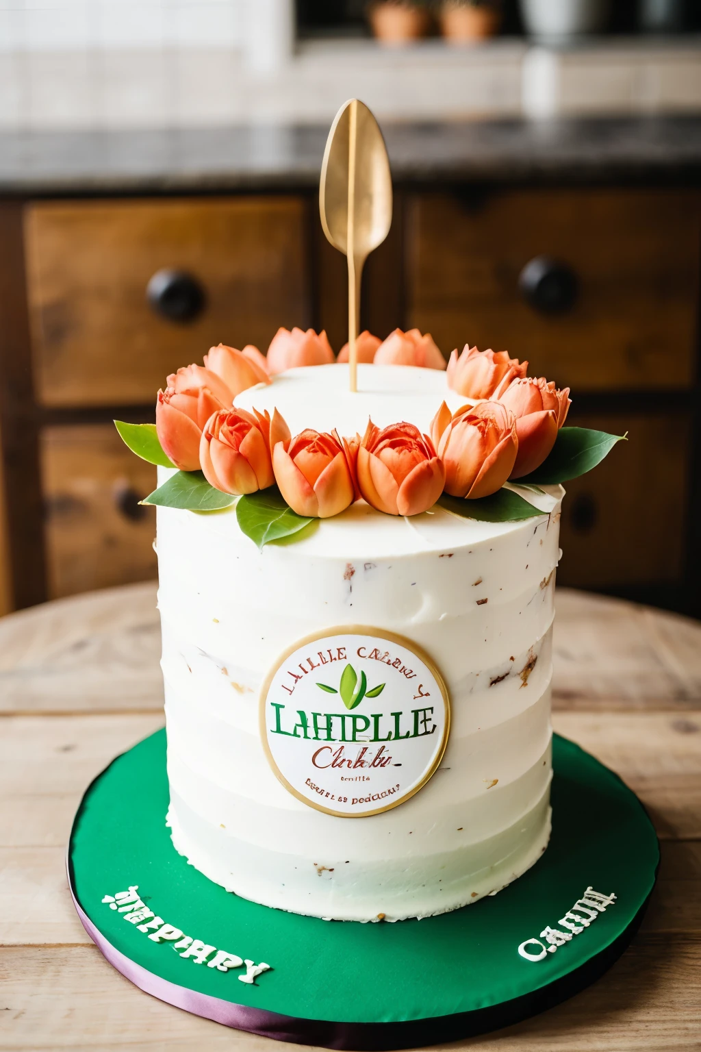 ((Best Quality)), (detailed) healthy cake company logo that says la pettite tulipe 