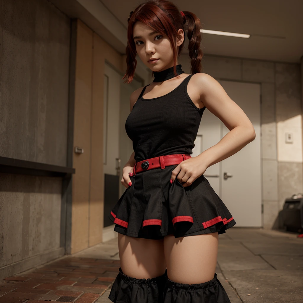 Anime girl in short skirt and knee-high boots posing for a photo, Female protagonist 👀 :8, honest shinka, honest kano, Amazing anime 8k, gapmoe Yandere, Yandere, honest, Yaoi Kasuma, Yandere. expensive, Also, Female Action Anime Girl, Female protagonist, Fighting pose, Female Anime Characters