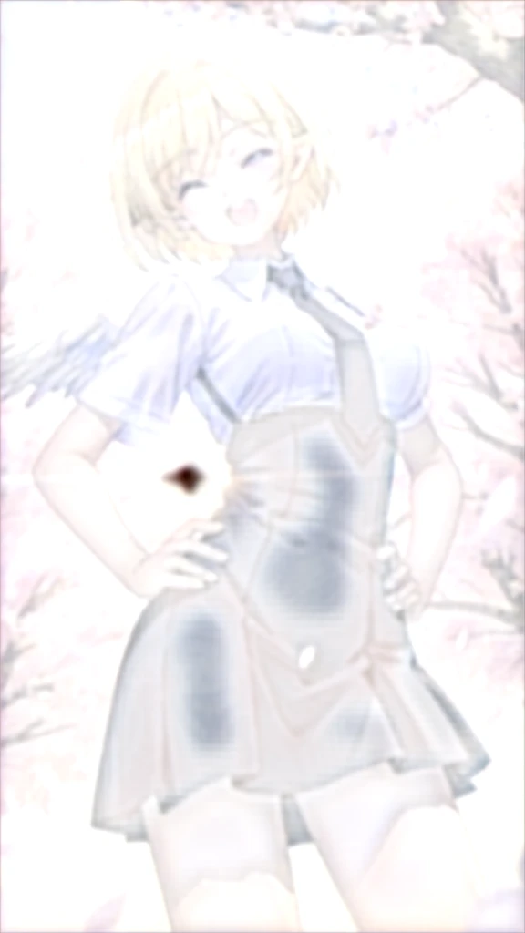 masterpiece, best quality, absurdres, kamogawa,1girl,20s,happy,white shirt,black standard tie,short sleeves,white school skirt,short hair,blonde hair,pointy ears,(harpy,harpy wings), shiny skin, (medium breasts:1.4), outdoors, cherry blossoms, tree, petals, (falling petals:1.2), sunlight, lens flare, spring days, sky, natural lighting, soft lighting, backlighting, intricate shadow, hdr, volumetic lighting, highly detailed background, messy background, (twightlight:1.2) (one eye closed:1.2), open mouth, light smile, (happy:1.2), hand on hip, from below,