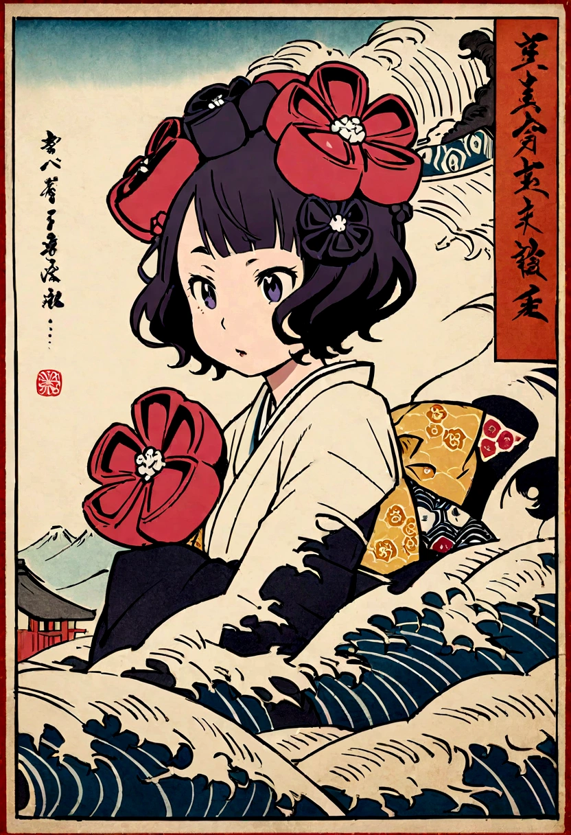 Exciting, bouncy feeling, Ukiyo-e, Katsushika Hokusai, Japan Ghibli anime illustration