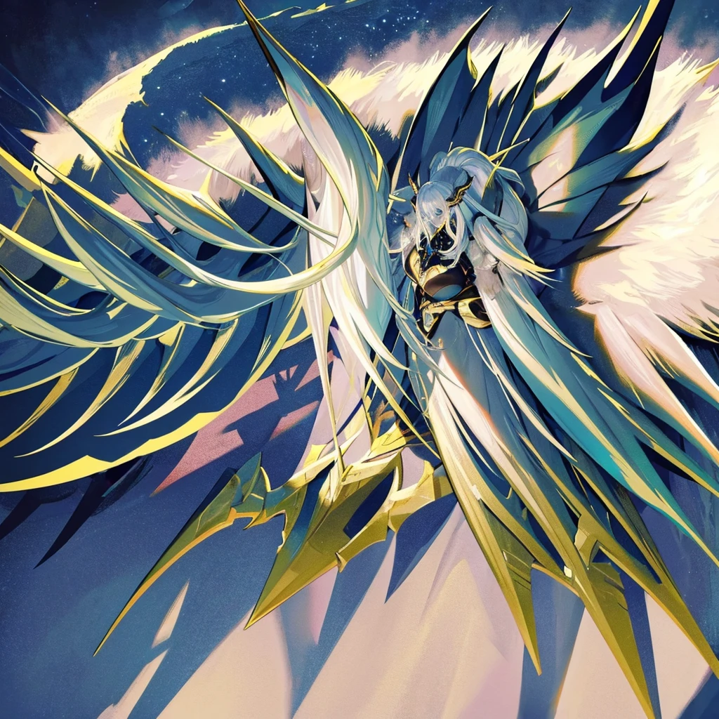 Silver Dragon Queen, Hand-held dragon spearman pose, huge, Mecha heavy armor, cleanness, standing, body, muscle abs.