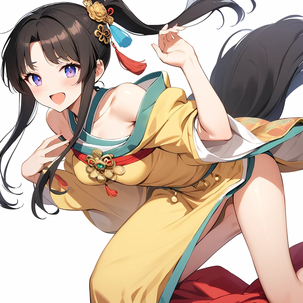 16k works,Highest quality,18-year-old,No background.White background only,whole body、Kneel,Dynamic and sexy pose, One person, Beautiful Face,, Symmetrical eyes, Perfect body, Good balance、 Perfect body、Chinese traditional clothing, Hanfu, Ancient Chinese Princess, Black Hair, Topknot, Hair ornament studded with small jewels, Slender body, Place your hand on your chest