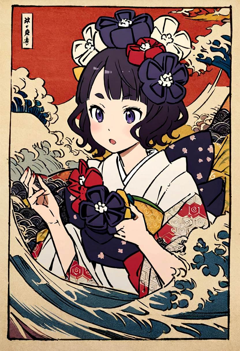 Exciting, bouncy feeling, Ukiyo-e, Katsushika Hokusai, Japan Ghibli anime illustration