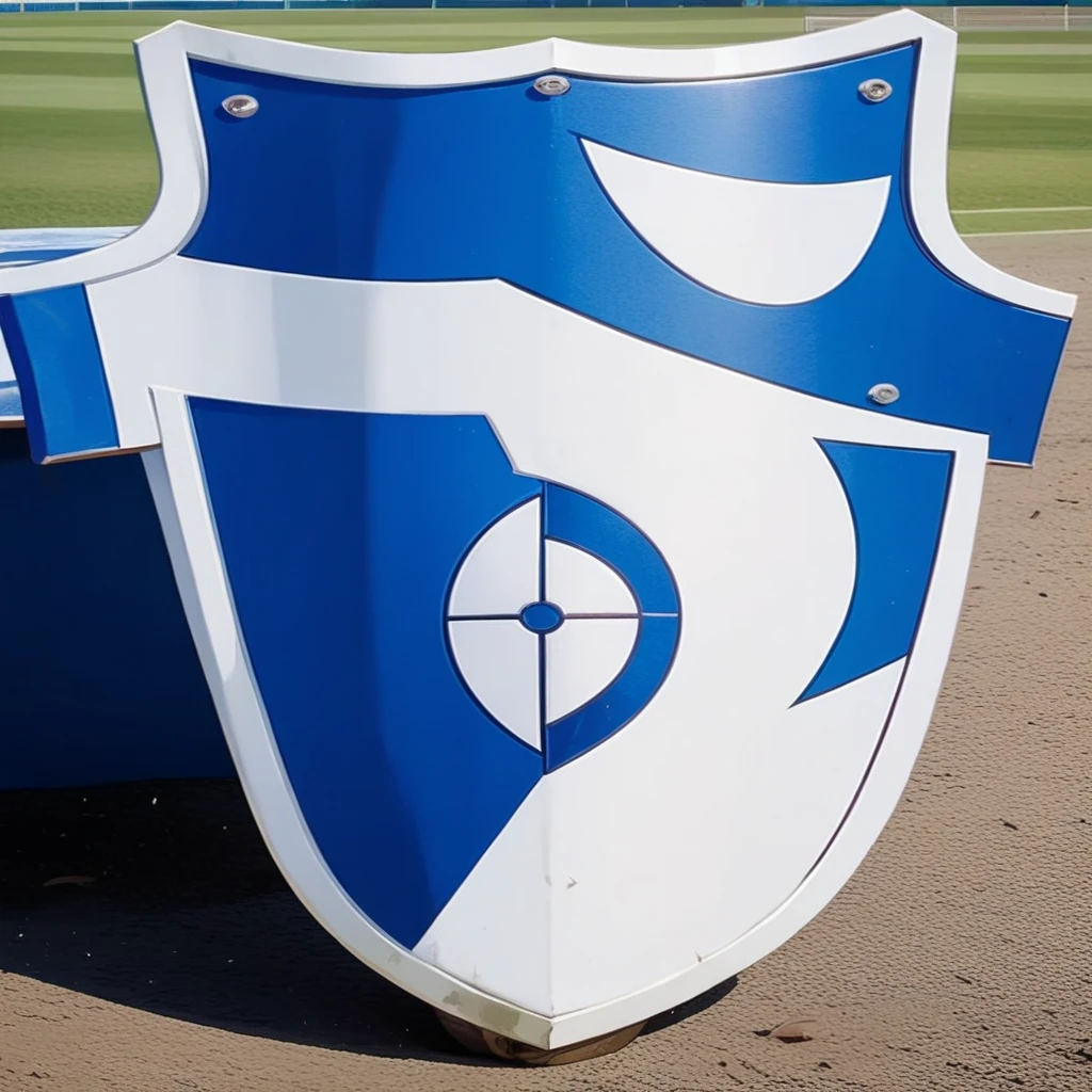 A shield for a soccer team with a cross and a furious monkey