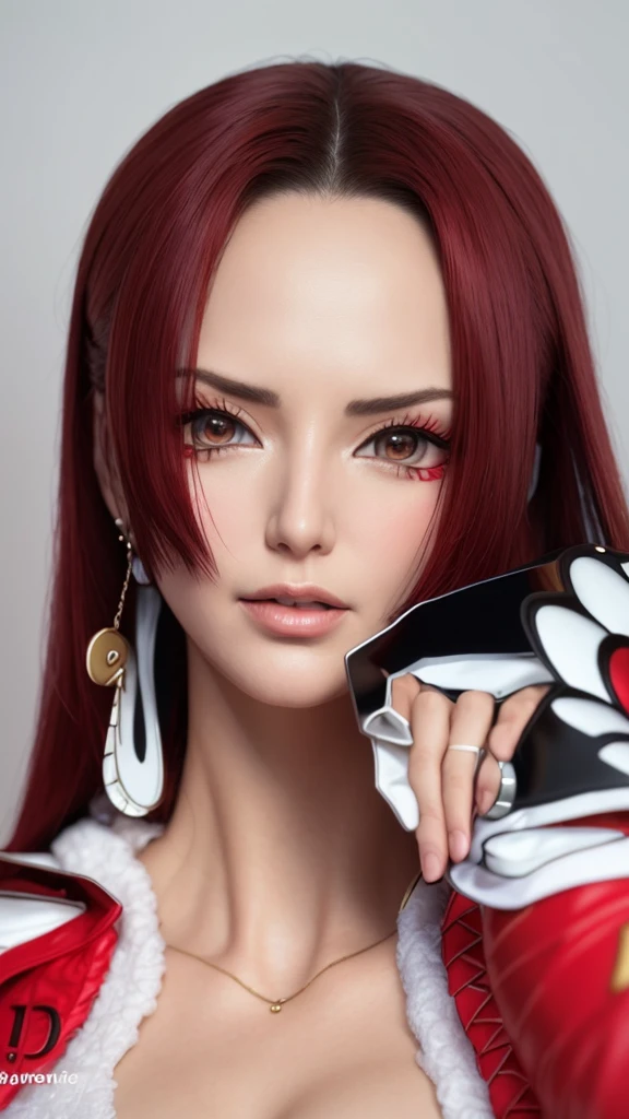 a close up of a woman with a red jacket and earrings, nico robin, artgerm. anime illustration, made with anime painter studio, masayoshi suto and artgerm, artgerm. high detail, artgerm colorful!!!, beautiful character painting, range murata and artgerm, stunning anime face portrait, from one piece, beautiful anime woman