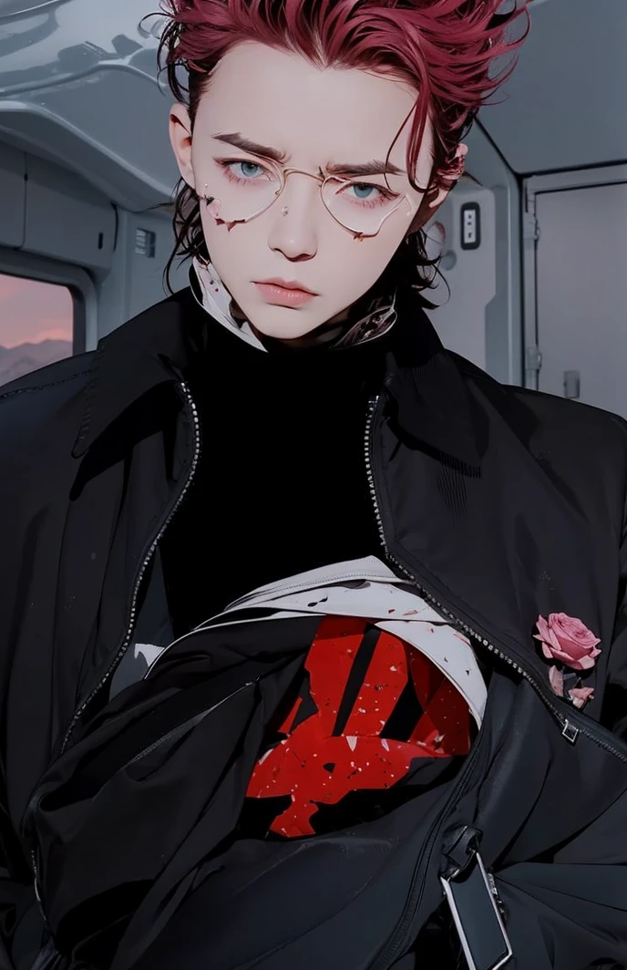 A vast desert landscape, pink clouds in the sky, a land overgrown with thorny roses
