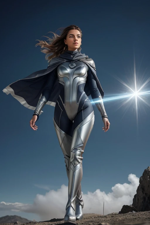### VaayuAstra's Costume Design

**Concept:**
VaayuAstra's costume should reflect his connection to the wind and nature while exuding a heroic and formidable presence. The design should be both practical for combat and visually striking, symbolizing his role as a guardian and warrior.

**Color Scheme:**
- **Primary Colors:** Deep Blue and Silver
- **Accent Colors:** White and Metallic Gray

**Material:**
- Lightweight and durable fabrics such as kevlar and reinforced spandex for flexibility and protection.
- Sections of the costume could be made from high-tech materials that can withstand extreme weather conditions and physical impact.

**Details:**

1. **Body Suit:**
   - **Base:** Deep blue bodysuit that fits snugly, allowing for maximum mobility.
   - **Patterns:** Silver patterns resembling swirling wind currents running along the arms, legs, and torso, symbolizing his control over the air.

2. **Chest Emblem:**
   - A silver emblem of a stylized wind gust on the chest, glowing faintly with an ethereal light to signify his divine powers.

3. **Cape:**
   - **Design:** A detachable, knee-length cape in a gradient from deep blue to white, mimicking the appearance of clouds and wind.
   - **Functionality:** Lightweight and designed to flow gracefully in the wind, enhancing his aerodynamic movements.

4. **Mask:**
   - **Style:** A sleek, silver mask covering the upper half of his face, with wind-like designs etched into it.
   - **Features:** Advanced lenses integrated for his extraordinary vision abilities, allowing him to see through obstacles and across great distances.

5. **Gauntlets and Boots:**
   - **Gauntlets:** Silver, reinforced gauntlets with built-in tech for controlling his wind blasts and channeling energy.
   - **Boots:** High-tech boots designed for super speed and enhanced grip, featuring silver accents and wind motifs.

6. **Utility Belt:**
   - A metallic gray belt with compartments for storing gadgets, communication devices, and essential items