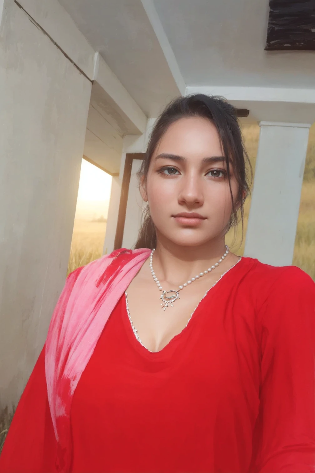 8k, best quality, masterpiece, realistic, ultra detail, photo realistic, Increase quality, 
a photo of a girl standing in a field with a scarf, in the style of dark and brooding designer, voluminous mass, photobash, serene faces, jagged edges, navy, natural beauty, close-up shot
