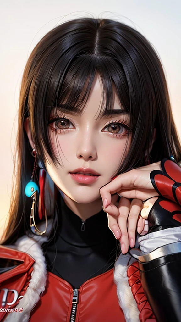 a close up of a beautiful girl with a red jacket and earrings, nico robin, artgerm. anime illustration, made with anime painter studio, masayoshi suto and artgerm, artgerm. high detail, artgerm colorful!!!, beautiful character painting, range murata and artgerm, stunning anime face portrait, from one piece, beautiful anime woman