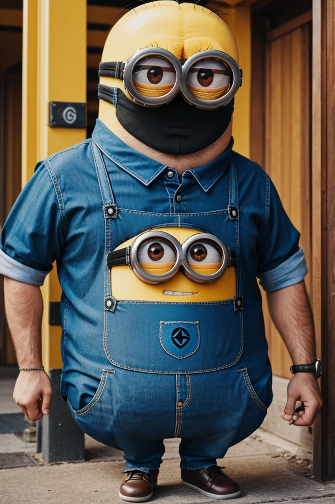 An strong minion that has an shirt that sais never goon