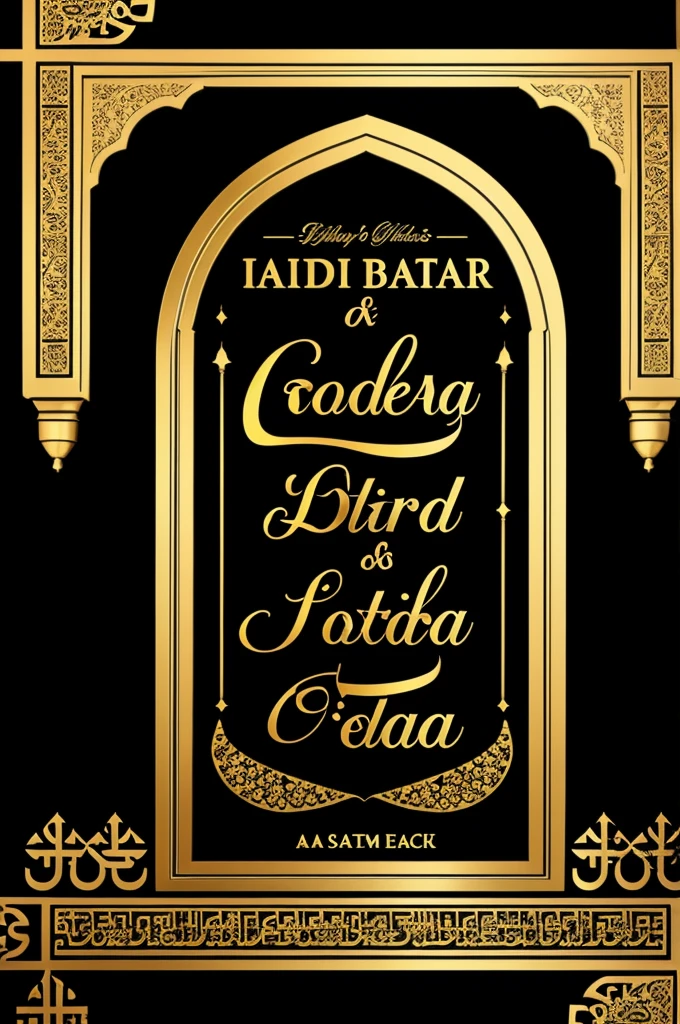 Eid Mubarak, poster, golden words, shine, black background,