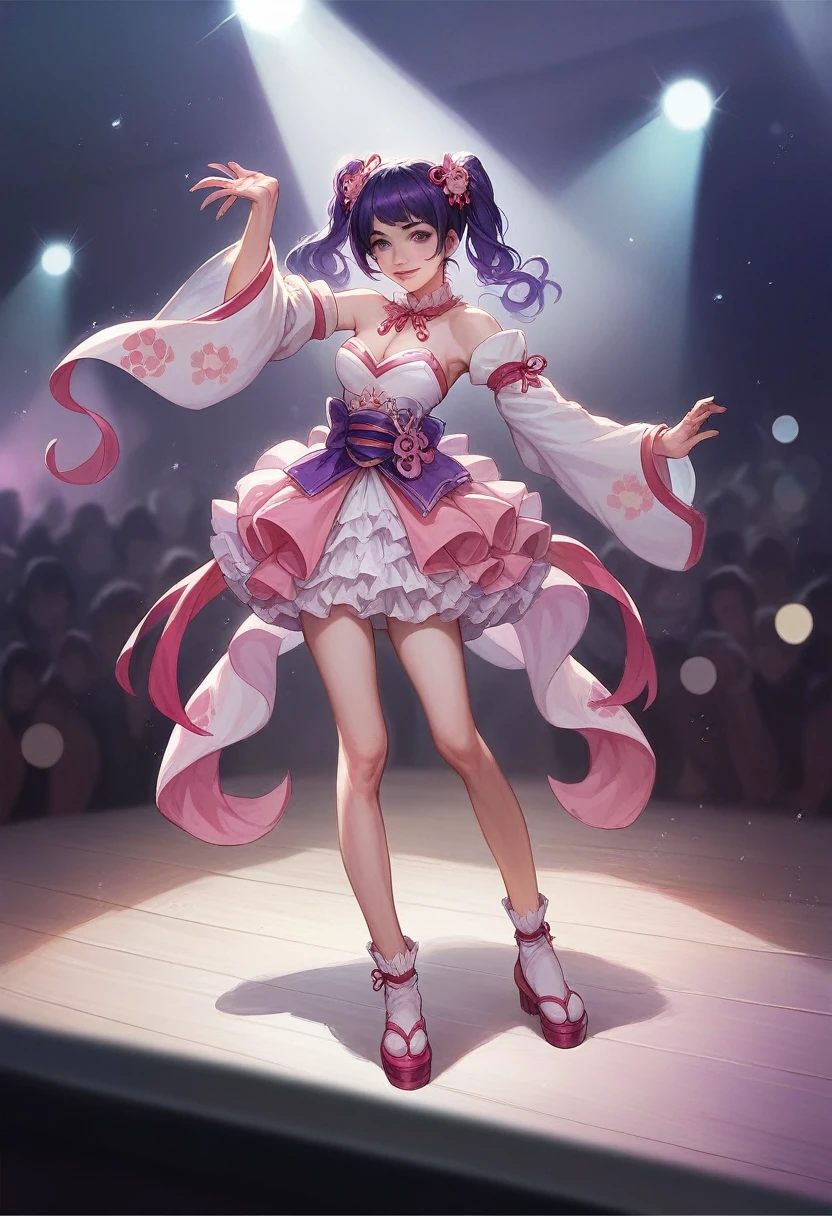 Girl Idol,
pink japanese idol costume,purple,
stage,Performance Site,Bokeh,
8K,RAW Photos,Highest quality,masterpiece,Realistic,photo-Realistic,