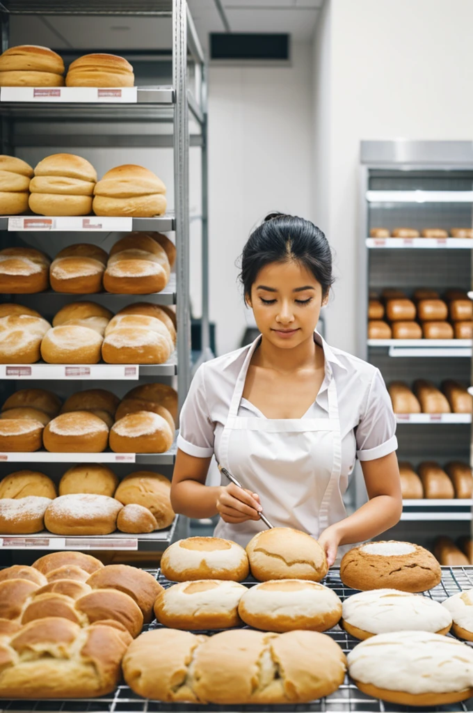 Supermarket baker in white shirt