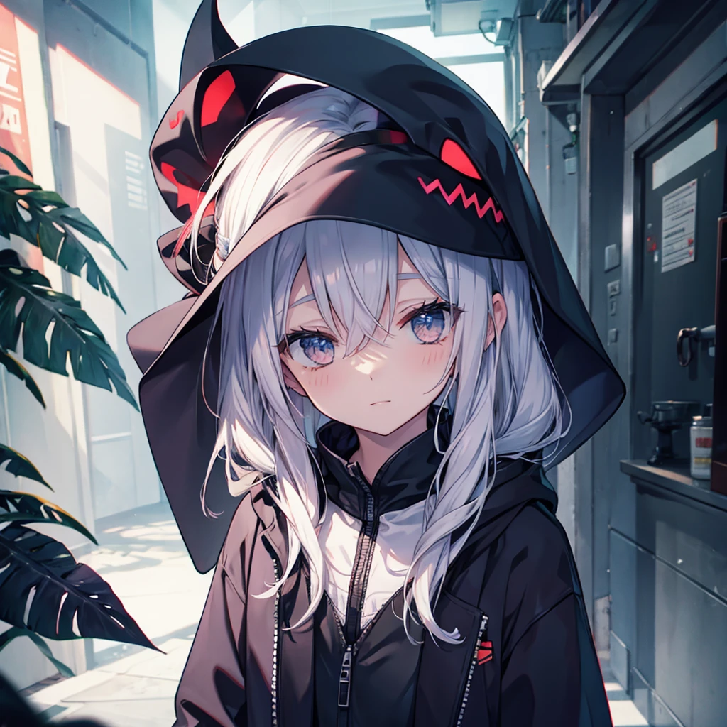 (((Grim Reaper's Scythe))) (((Gray Hair Short Hair blue eyes girl))),((night full moon My own big wings)),(Wearing a hood Black camisole Purple light), A tense look Shining Background Shining Edge