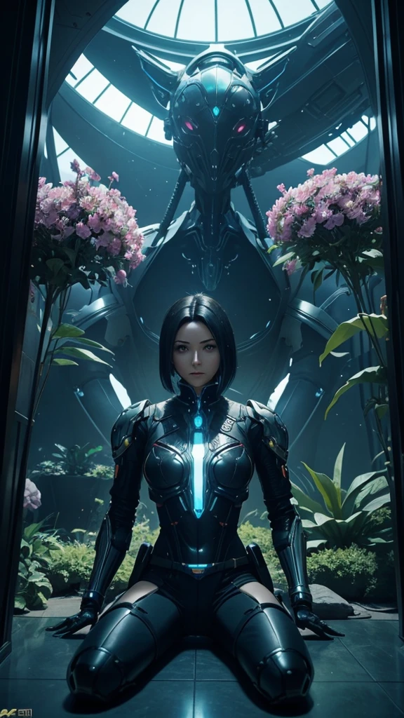 a young boy sitting in front of a giant alien plant, cgsociety 9, cgsociety ), nekro xiii, nekro iii, cgsociety, love death and robots, dreampunk romanticism artwork, kind cyborg girl with flowers, 2. 5 d cgi anime fantasy artwork, still from alita, realistic anime 3 d style, high definition cgsociety.Hold iphone future.