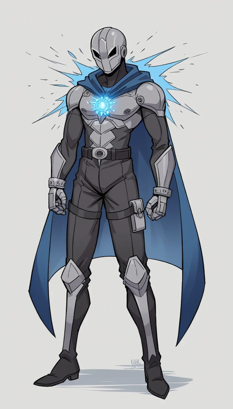 ### VaayuAstra's Costume Design

**Concept:**
VaayuAstra's costume should reflect his connection to the wind and nature while exuding a heroic and formidable presence. The design should be both practical for combat and visually striking, symbolizing his role as a guardian and warrior.

**Color Scheme:**
- **Primary Colors:** Deep Blue and Silver
- **Accent Colors:** White and Metallic Gray

**Material:**
- Lightweight and durable fabrics such as kevlar and reinforced spandex for flexibility and protection.
- Sections of the costume could be made from high-tech materials that can withstand extreme weather conditions and physical impact.

**Details:**

1. **Body Suit:**
   - **Base:** Deep blue bodysuit that fits snugly, allowing for maximum mobility.
   - **Patterns:** Silver patterns resembling swirling wind currents running along the arms, legs, and torso, symbolizing his control over the air.

2. **Chest Emblem:**
   - A silver emblem of a stylized wind gust on the chest, glowing faintly with an ethereal light to signify his divine powers.

3. **Cape:**
   - **Design:** A detachable, knee-length cape in a gradient from deep blue to white, mimicking the appearance of clouds and wind.
   - **Functionality:** Lightweight and designed to flow gracefully in the wind, enhancing his aerodynamic movements.

4. **Mask:**
   - **Style:** A sleek, silver mask covering the upper half of his face, with wind-like designs etched into it.
   - **Features:** Advanced lenses integrated for his extraordinary vision abilities, allowing him to see through obstacles and across great distances.

5. **Gauntlets and Boots:**
   - **Gauntlets:** Silver, reinforced gauntlets with built-in tech for controlling his wind blasts and channeling energy.
   - **Boots:** High-tech boots designed for super speed and enhanced grip, featuring silver accents and wind motifs.

6. **Utility Belt:**
   - A metallic gray belt with compartments for storing gadgets, communication devices, and essential items