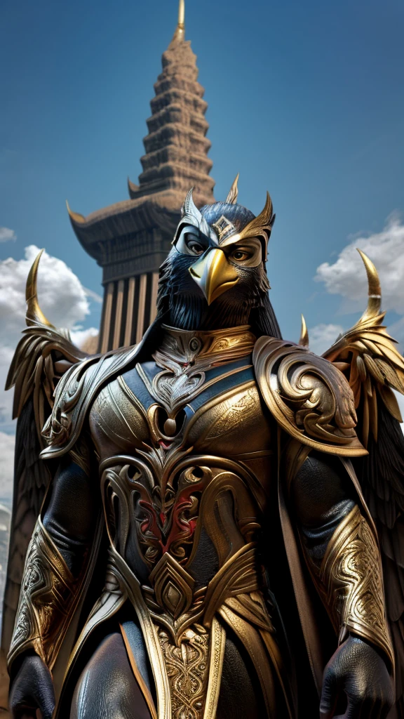 masterpiece,highly detail(Metalic Black,Reflect,:1.3)phayakrut king garuda{best quality},, super huge GARUDA solo, very detail, city,tower,building,highway, clouds and mist,
(extremely detail CG unity 8k wallpaper:1.1)(masterpiece),(best quality:1.1),realistic,style of master anime,perfect perspective,intricate detail