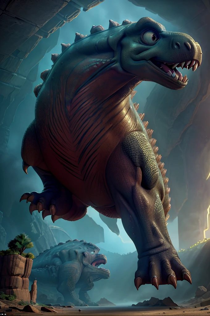 (Gigantosaurus Rex,muscular anatomy,highly detailed,photorealistic,octane render,dramatic lighting,epic scale,ultra-detailed,sharp focus,cinematic composition,powerful,majestic,intimidating presence,fearsome,dominant,awe-inspiring,extreme realism,stunning,breathtaking)