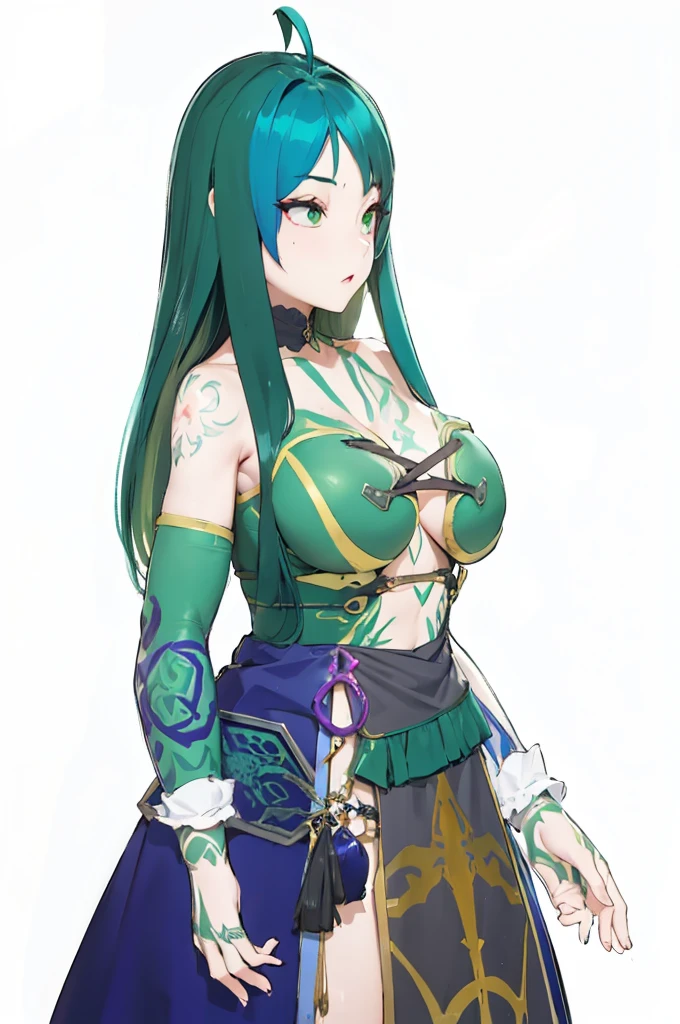 Beauty,Green Long Hair,Tattoo on chest,dress,4K,8K,Highest quality