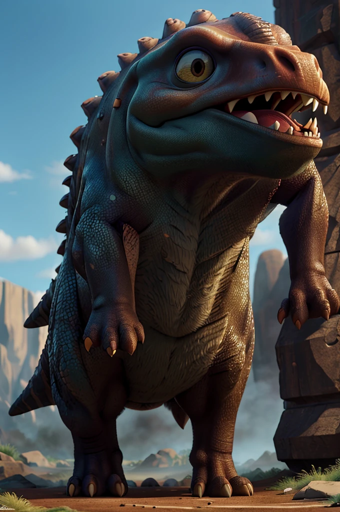 A gigantic, fearsome Gigantosaurus Rex dinosaur, highly detailed and realistic, standing tall in a prehistoric landscape, with intricate skin textures, intense eyes, massive jaws, sharp teeth, muscular body, thick tail, and powerful claws, (best quality,4k,8k,highres,masterpiece:1.2),ultra-detailed,(realistic,photorealistic,photo-realistic:1.37),cinematic lighting, dramatic shadows, natural colors, dramatic composition
