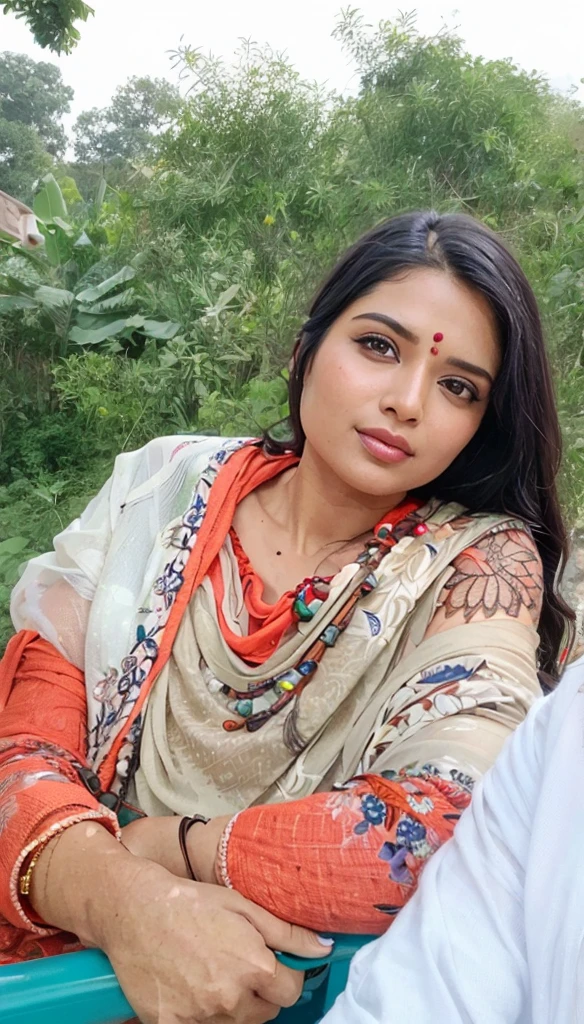 a woman in a sari posing for a picture, indian goddess, traditional beauty, indian, beautiful goddess, ornate cosplay, indian style, indian super model, beautiful maiden, gorgeous woman, south east asian with long, provocative indian, gorgeous beautiful woman, intricate outfit, hindu aesthetic, beautiful asian girl, extremely detailed goddess shot, jaw-dropping beauty, big deep cleavage sexy navel big boobs