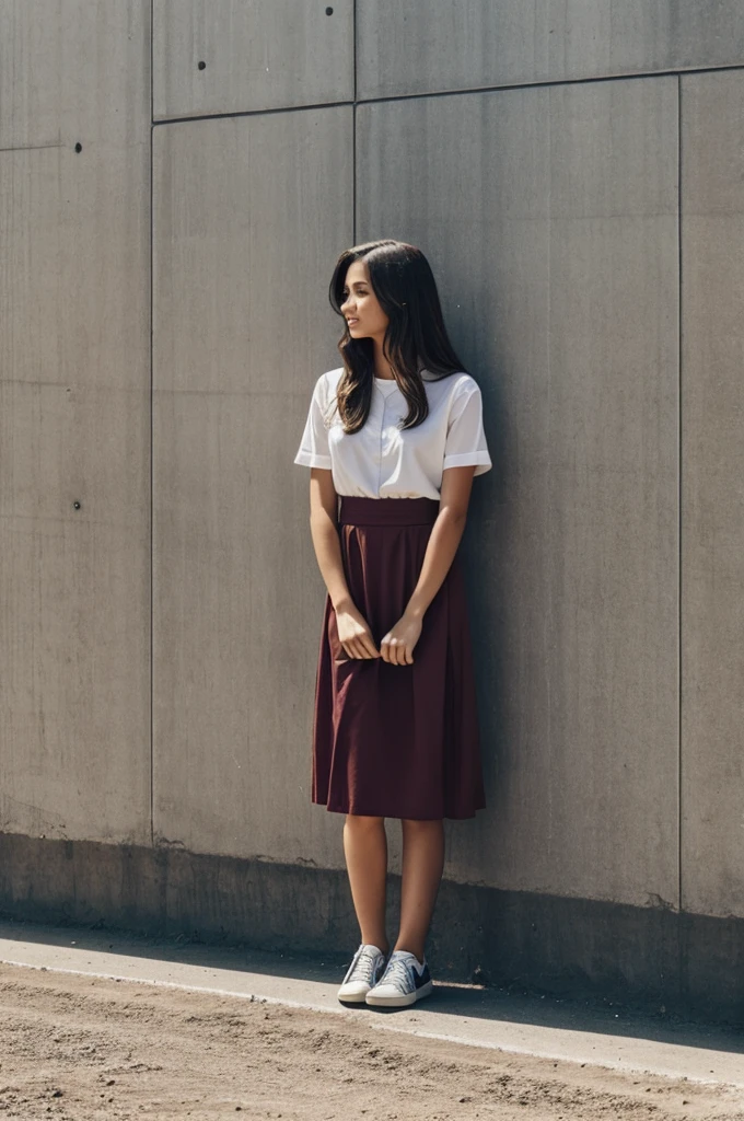 A girl standing at a wall
