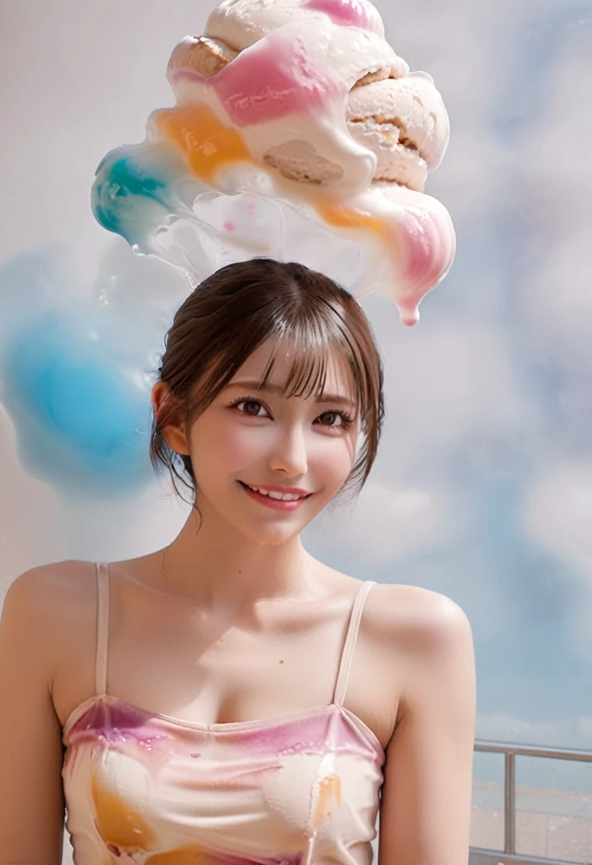 8K, HD, masterpiece, surreal, realistic, Super detailed, intricate details, 10 year old Japanese model: 1.2, pretty girl, small and young girl, portrait photography, Lens flare, f/2.Aperture 0, (pink lace sports bra: 1.2), , whole body,  Pigtails, (lick a lollipop: 1.9), photo shoot, artistic pictures, wastefully, 雑誌のphoto shoot, (white liquid dripping from head: 1.9), (white liquid dripping from hair: 1.9), (Thick white liquid dripping from the body: 1.8), flat chest,small body,whitish liquid,flat chest,black hair,small breasts,black hair