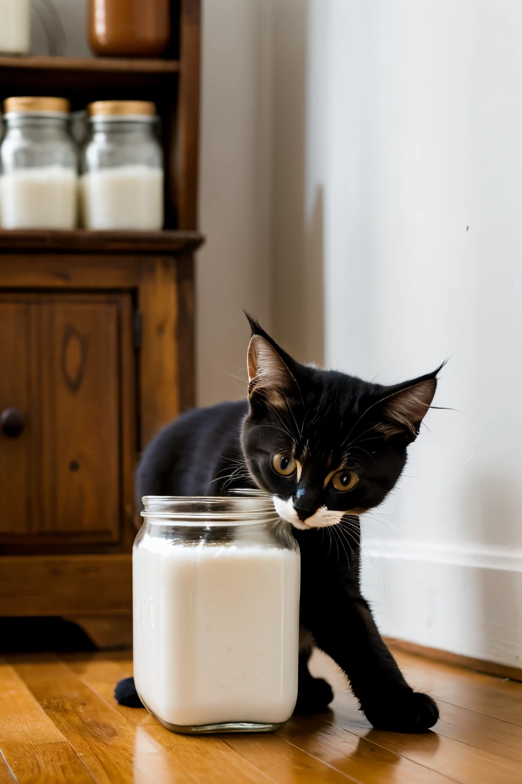 kitten falling into a milk jar