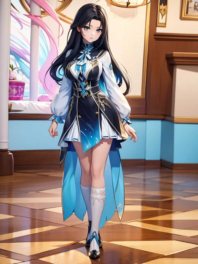 Seizo Watase style, Simple Line Initialism，Abstract art, 3d character, colorful hearts ,(((The most beautiful girl of all time))),  (full body 1.2), only girl, long hair, ice back ground, 18 year old, eyes perfect, full body, (((8k))),, (((3d))), Delicate and clear eyes,clay polyme mode, black and blue dark hair, 