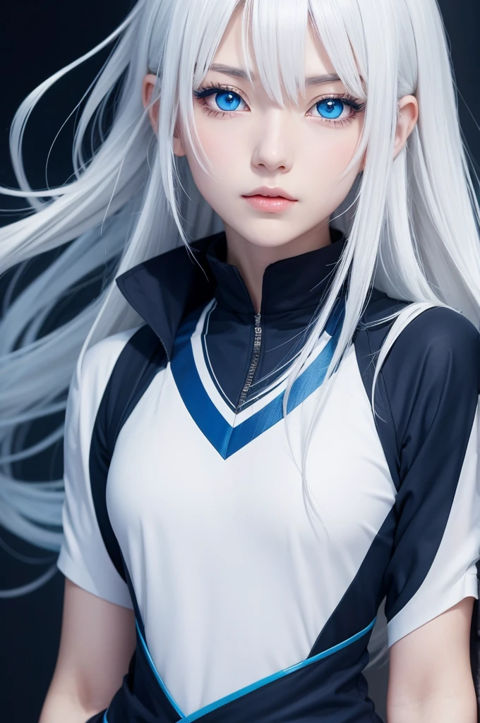 Draw an anime-style drawing of a with white hair and blue eyes