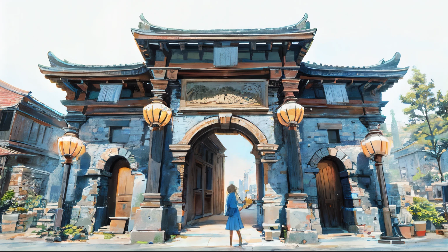Commercial Illustration,Ancient buildings,Bright colors,
