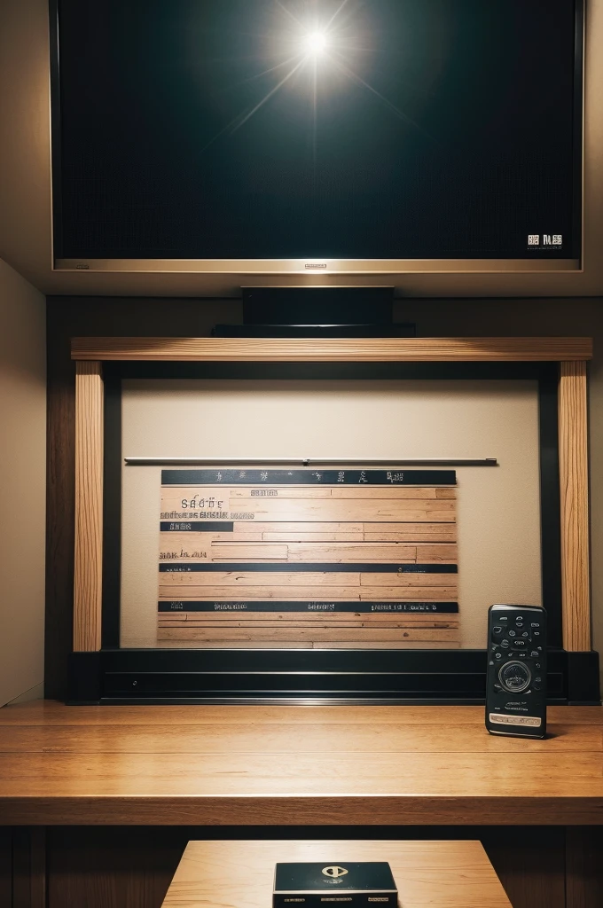 In a cinema popcorn frame ,movie clapperboard,television remote control