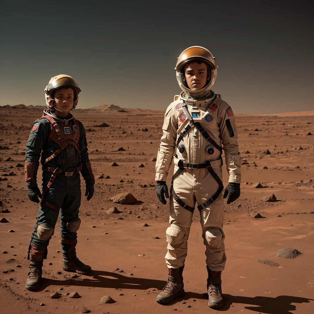 A boy stands on Mars