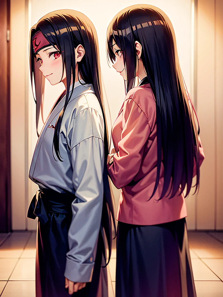 romantic, best qualityer, Couple, ssmile, glad, Amemos, blue sky, naughty man, itachi uchiha, Woman, itachi uchiha, Woman de cabelo grande, 1 girl, 1 naughty man, Couple, itachi uchiha, A girl, standing together, itachi next to a , Couple standing together, itachi uchiha
