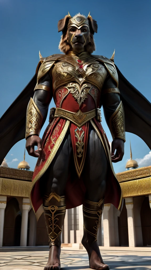 Photorealistic images of Indonesia's Acehnese superheroes, their sleek, Renaissance-inspired costumes, decorated with intricate traditional Acehnese patterns, look majestic against the backdrop of Aceh's Grand Mosque.  The superhero's sharp eyes survey the bustling city of Aceh, his strong wings shadowing the iconic buildings