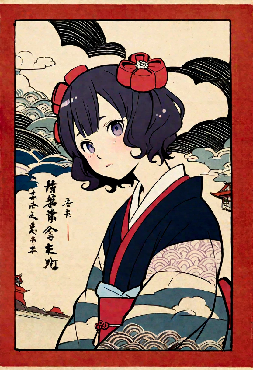 Yuru Heart,、fly、, Ukiyo-e, Katsushika Hokusai、Japanese Ghibli anime illustration