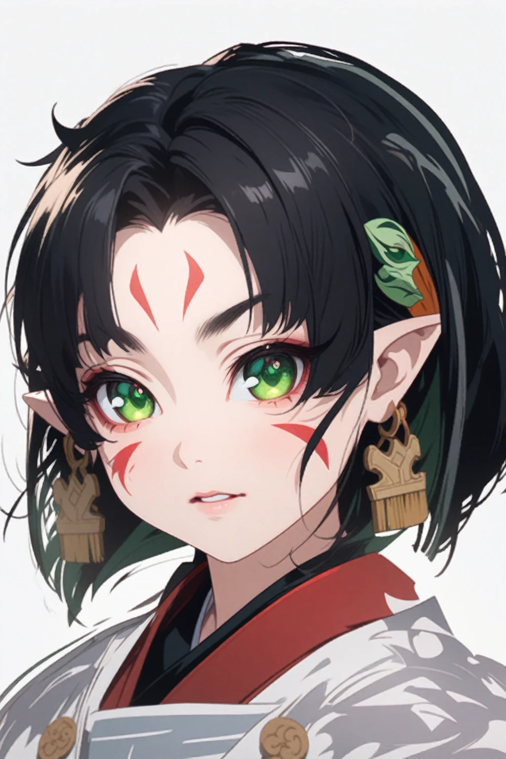 Green eyes and black hair、Anime girl with red and green eyes, Demon Slayer Louis Fan Art, Stunning Anime Face Portraits, Demon Slayer Art Style, Anime style portrait, Detailed digital anime art, onmyoji portrait, Anime Portrait, Gweiz-style artwork, Anime Style 4k, Detailed portrait of an anime girl, Digital anime illustration, Elf Girl