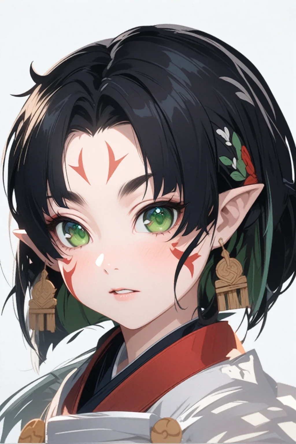 Green eyes and black hair、Anime girl with red and green eyes, Demon Slayer Louis Fan Art, Stunning Anime Face Portraits, Demon Slayer Art Style, Anime style portrait, Detailed digital anime art, onmyoji portrait, Anime Portrait, Gweiz-style artwork, Anime Style 4k, Detailed portrait of an anime girl, Digital anime illustration, Elf Girl