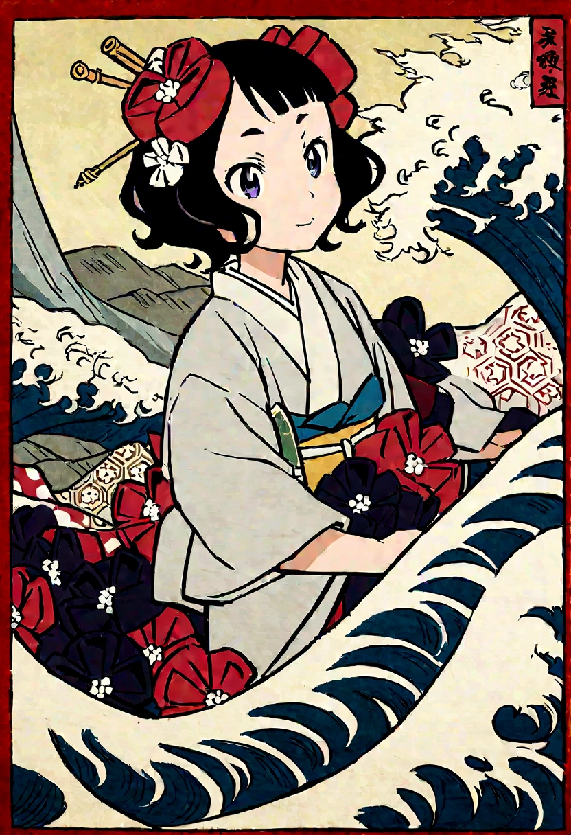 Exciting, bouncy feeling, Ukiyo-e, Katsushika Hokusai, Japan Ghibli anime illustration、