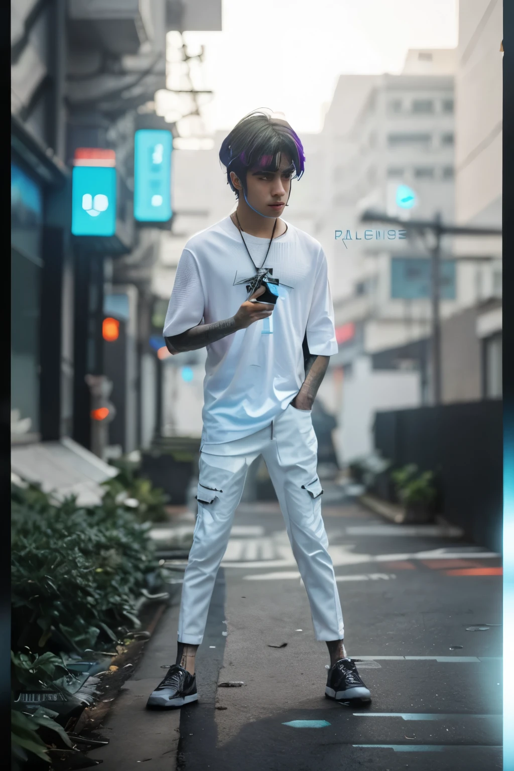 Change background cyberpunk handsome boy,realic face 8k,ultra realistic