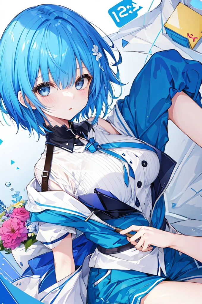 Girl、Blue hair short、Sexy