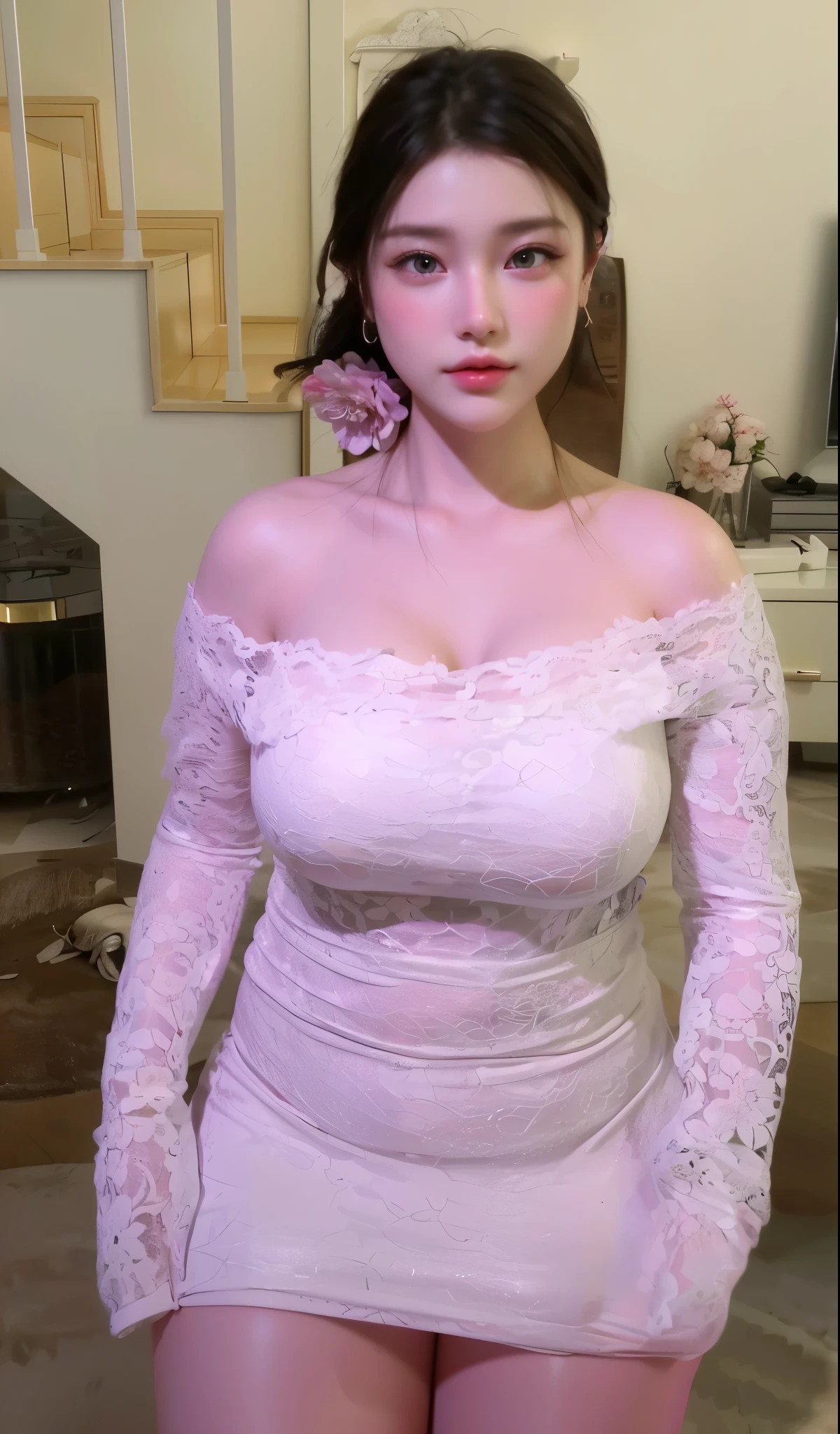 Game Art，CG Animation，Best image quality，Maximum resolution，8K picture quality，(A bust photo)，(portrait)，(Head close-up)，(Rule of Thirds)，Unreal Engine 5 rendering works，20 year old girl，((Queen))，The eyes are very detailed，(Large Breasts)，Elegance and nobility，Ray Tracing，Game CG，((3D Unreal Engine))，OC rendering reflection mode，4K，Ultra-clear，Translucent lace，Fair and plump figure，Pretty Face，Glossy Gel Coat，身着华贵礼服的Queen，Gorgeous clothing，Luxurious and exquisite jewelry，Colorful makeup，Full figure，White lace gloves